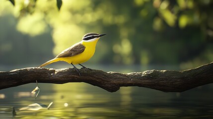 Fototapeta premium Vibrant Yellow Bird on a Branch