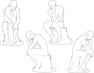 sketch illustration of the old classic ethnic vintage statue of the thinker  