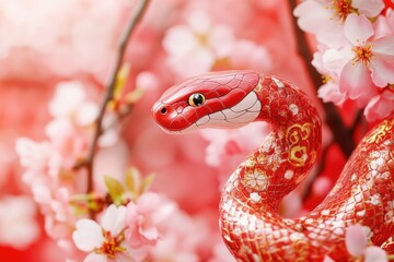 Obraz premium A close-up view of a snake curled around the branch of a tree