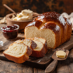 Toasted Brioche Buns with Spreads on a Vintage Table