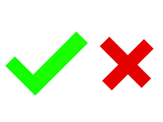 Obraz premium Click the check mark vector button. Vector of a red cross with a green checkmark. Yes or no checkmark.