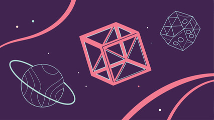 Glowing Geometric Interplay: Dynamic Neon Shapes with Abstract Cosmic Background and Futuristic Light Particles for a Stunning Vector Wallpaper in Modern Gradient Tones