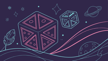 Glowing Geometric Interplay: Dynamic Neon Shapes with Abstract Cosmic Background and Futuristic Light Particles for a Stunning Vector Wallpaper in Modern Gradient Tones