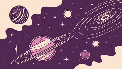 Cosmic Dream Odyssey: Surreal Vector Background with Floating Planets, Swirling Galaxies, and Radiant Nebula Highlights in a Deep Space Abstract Design