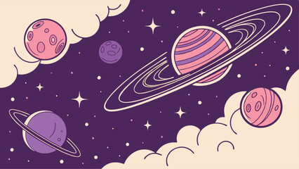 Cosmic Dream Odyssey: Surreal Vector Background with Floating Planets, Swirling Galaxies, and Radiant Nebula Highlights in a Deep Space Abstract Design