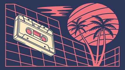 Retro Wave Symphony: Neon Gradient Vector Background with Geometric Prisms, Radiant Gridlines, and Vaporwave Elements for a Classic Futuristic Aesthetic