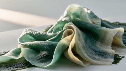 Obraz premium Seaweed-derived bioplastic introduces a renewable alternative for disposable items, aligning with sustainable living goals.
