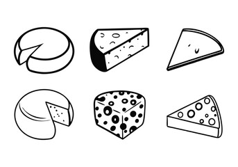 Cheeses Icons Set - Variety of Cheese Vector Illustrations