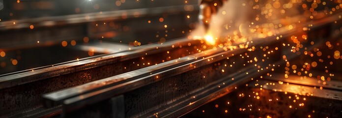 Close-up of metal sparks flying during welding process in industrial workshop.