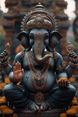 Fototapeta premium A decorative elephant statue sits atop a table, perfect for home decor or office use