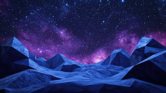 Abstract glowing polygonal on starry sky background. Idea and future concept. 3D Rendering.