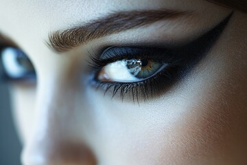 Close-up shot of a woman's eye with dramatic black eyeliner