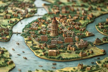 Urban landscape featuring a river flowing through the city, suitable for travel or urban planning projects