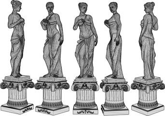 Vector illustration design of beautiful woman statue ornament decoration classic vintage ethnic roman greek