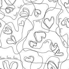 seamless line art hearts pattern, simple romantic scribbles, textile pattern for valentine day