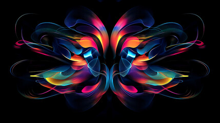 Obraz premium Dynamic colorful abstract artwork digital realm graphic design dark background symmetrical view visual harmony