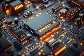 Fototapeta premium A detailed view of a computer motherboard components