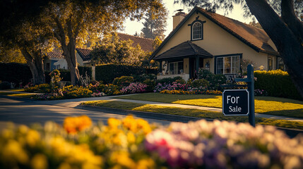 Charming home for sale with blooming flower beds and mature landscape trees