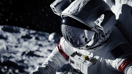 An astronaut standing on the surface of the moon, wearing a spacesuit