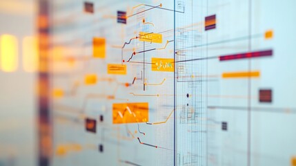 Conceptual visualization of project management highlighting symbolic charts task coordination interconnected flows representing successful project execution and resource allocation