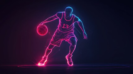 Naklejka premium Dynamic Basketball Player in Neon Light Abstract Art