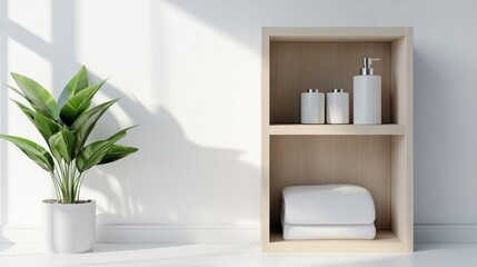 Minimalist Shelf with Plants and Spa Essentials