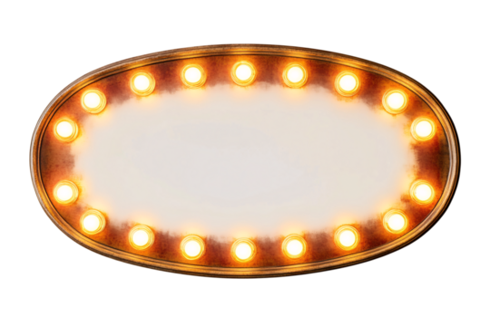 Vintage Marquee Light Plate with an oval shape, isolated on a transparent background