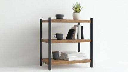 Modern Shelf with Plants and Minimalist Decor