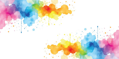 Holi indian fastival abstract mixed rainbow  watercolor backdrop with colorful splashes and artistic multicolor vibrant paint texture background Spray Grunge  splatter stain brush, vector illustration