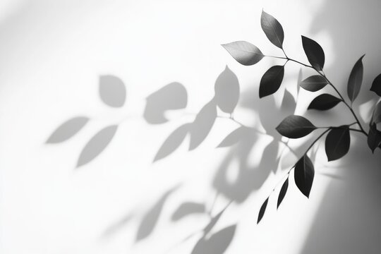 Close-up of leaves stuck on a wall, in black and white