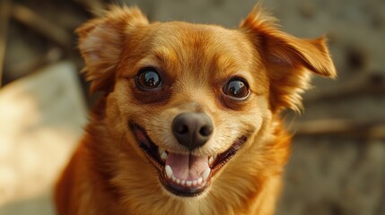 Obraz premium A happy brown dog with a large grin