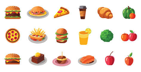 Food flat Illustration Icons set, Food Vector Art Illustration Clipart. set of food Illustration bundle	