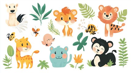 Fototapeta premium Adorable Baby Animals Jungle Illustration Collection