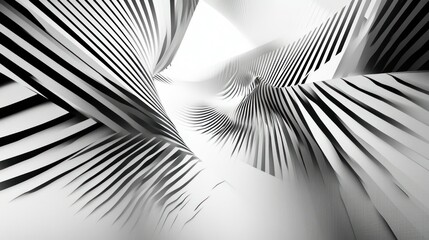 Abstract grayscale architecture, dynamic lines, 3D rendering.