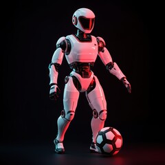 Futuristic Robot Playing Soccer in a Dark Setting