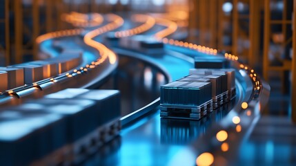 Conceptual visualization of supply chain dynamics flowing abstract forms representing inventory movement logistics and the optimization of supply chain operations for speed and cost efficiency