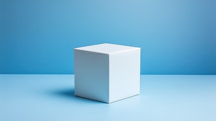 Naklejka premium White box placed on a solid blue background creating a minimalist visual composition