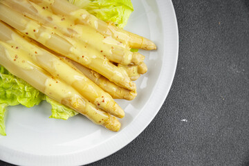 asparagus white bean fresh tasty food dish delicious gourmet food background on the table rustic food top view copy space keto and paleo diet Vegetarian and vegan food