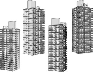 Fototapeta premium vector illustration of construction design of unfinished apartment hotel building under construction