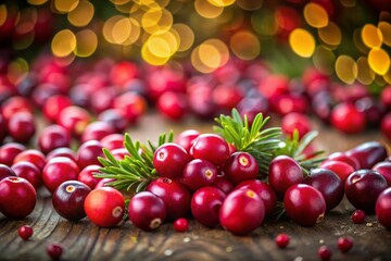 Scattered Cranberries Background, Copy Space,  Fresh Autumn Berries, Food Photography