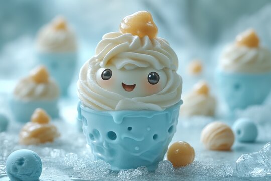 A close-up shot of a delicious-looking cupcake with colorful frosting, great for food and dessert themed projects