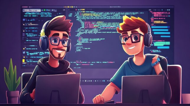 Programming languages learning. Software coding courses, website development class, script writing. IT programmers cartoon characters. Vector isolated concept metaphor illustration.