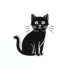 Black cat sitting, side view, simple black and white sketch, icon, minimalism, solitude, close-up, animal, concept, nature, printable