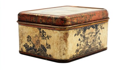 Antique Vintage Floral Decorated Tin Box Container