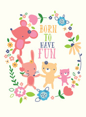 Born to Have Fun – Playful Animal Quote for Kidswear
