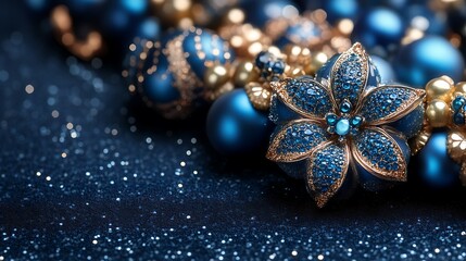 Fototapeta premium Blue and Gold Festive Ornament Christmas Decoration