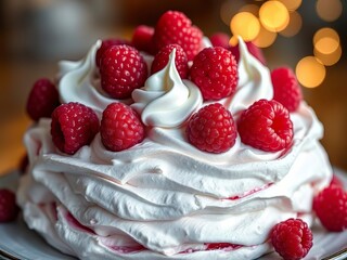 "Delicious Raspberry Pavlova Dessert