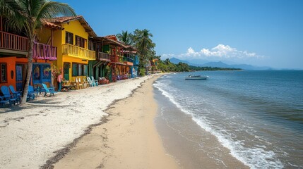 Obraz premium Colorful Beachfront Houses Under a Sunny Sky
