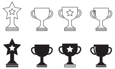 Trophy icon set. Winner cup and victory reward symbol