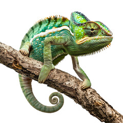 Obraz premium Green Chameleon on Branch Reptile Nature Wildlife